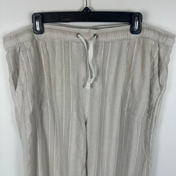 Keren Hart Womens Linen Blend Pull-On Drawstring Straight Beige Striped Pants XL - Picture 3 of 7